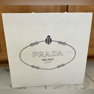 Authentic Prada White Shopping Bag with Navy Logo